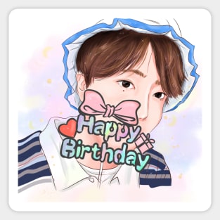 "Birthday Boy" - Digital Fanart of Youngjae from GOT7 holding a Happy Birthday sign Sticker